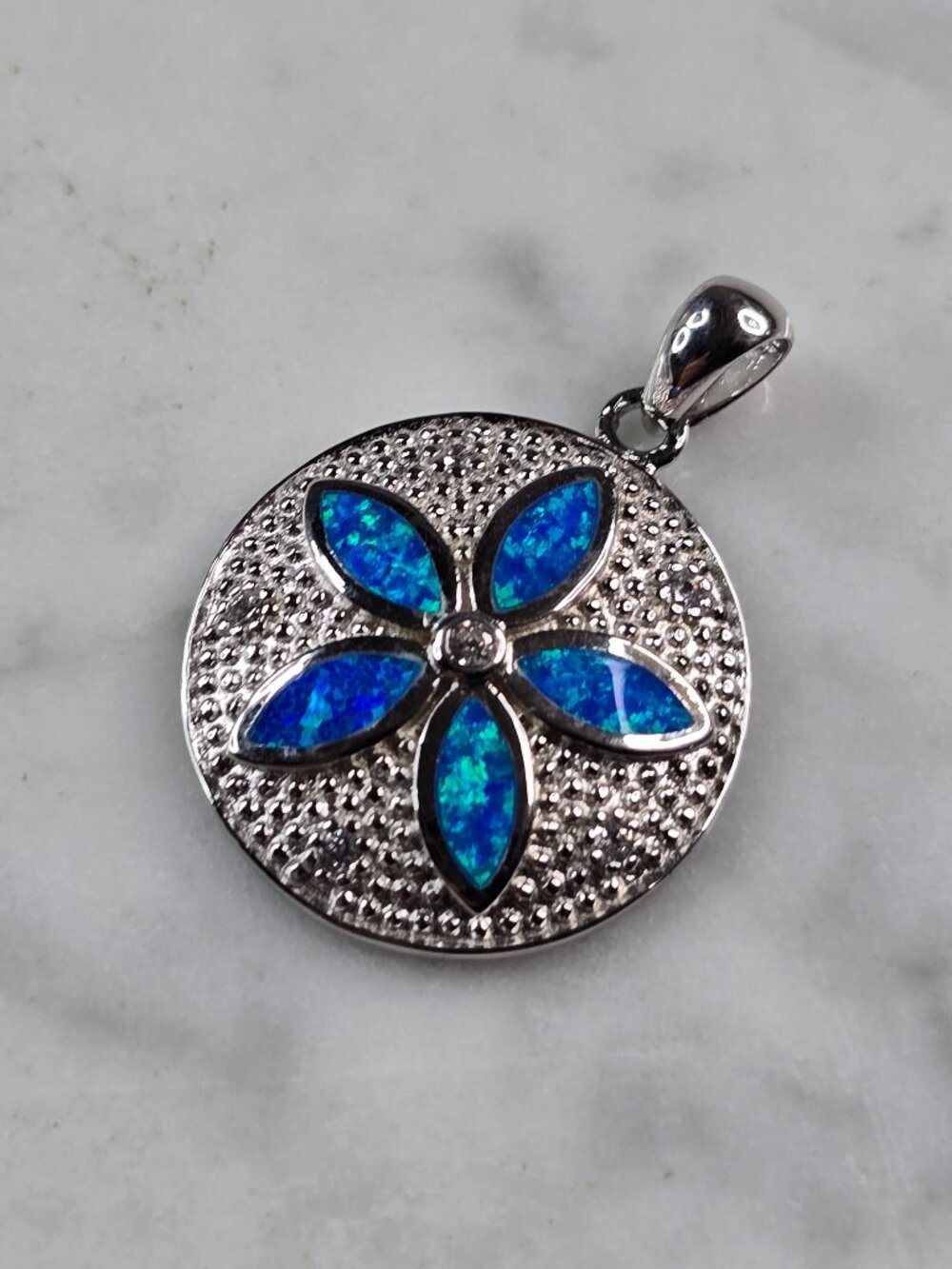 Womens Sterling Silver Blue Opal Sand Dollar Pendant 3.5g E2317